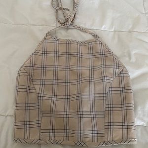 Plaid halter tie top